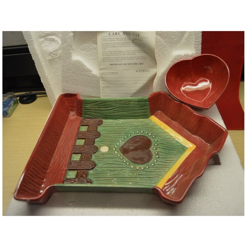 Home & Garden Party Chip & Dip Stoneware Ceramic Tray and Bowl NEW NOS